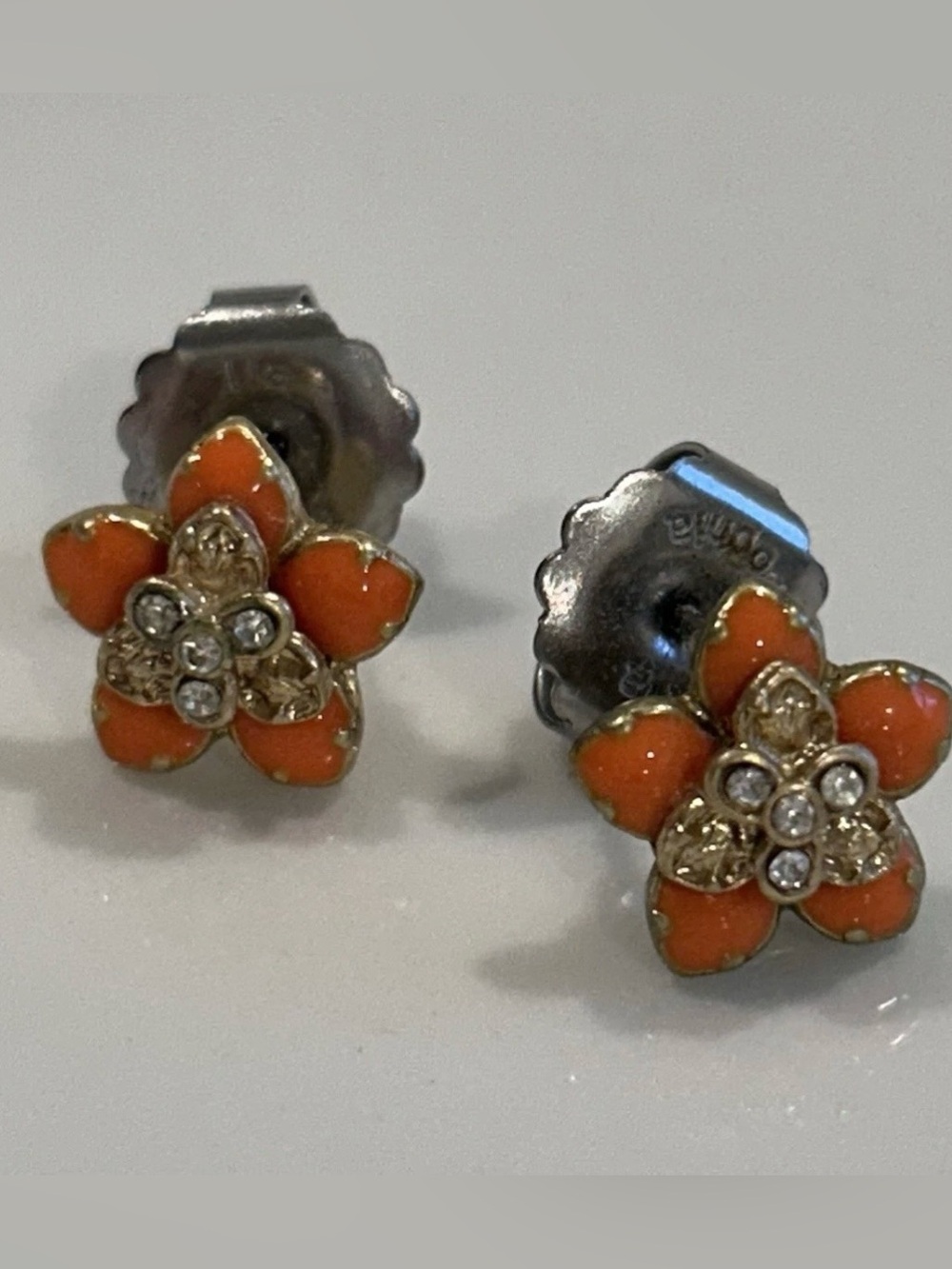 Lia Sophia POSEY Coral Flower Crystal Stud Post Earrings w Gold Tone Metal Gift